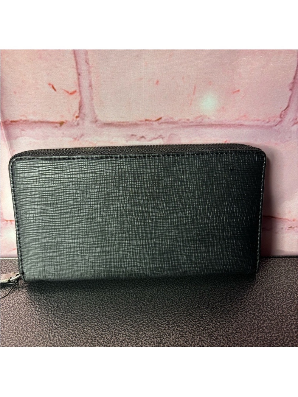 Badgley Mischka Black Zip Around Wallet with Monogram Accent - Picture 3 of 6